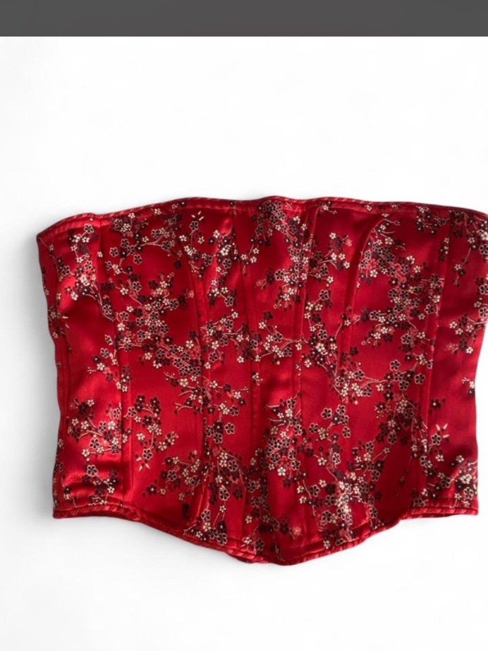 Victoria's Secret Red Floral Satin Strapless Corset Crop Top
